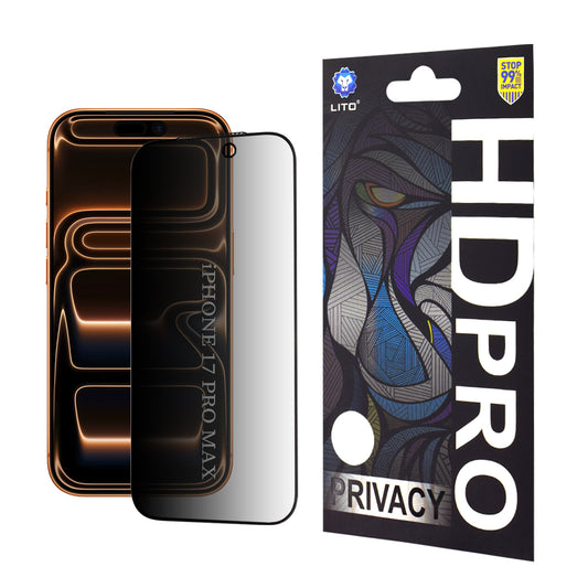 Προστατευτική Μεμβράνη Οθόνης Privacy Lito HD Pro για Apple iPhone 17 Pro Max, Ενισχυμένο Γυαλί, Full Glue