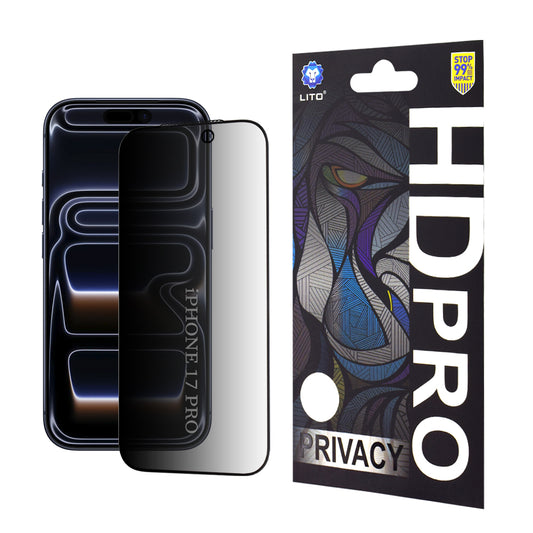 Προστατευτική Μεμβράνη Οθόνης Privacy Lito HD Pro για Apple iPhone 17 Pro, Ενισχυμένο Γυαλί, Full Glue