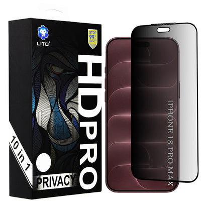 Προστατευτικό οθόνης Privacy Lito HD Pro για Apple iPhone 18 Pro Max, Σκληρυμένο Γυαλί, Full Glue, Σετ 10 τεμαχίων