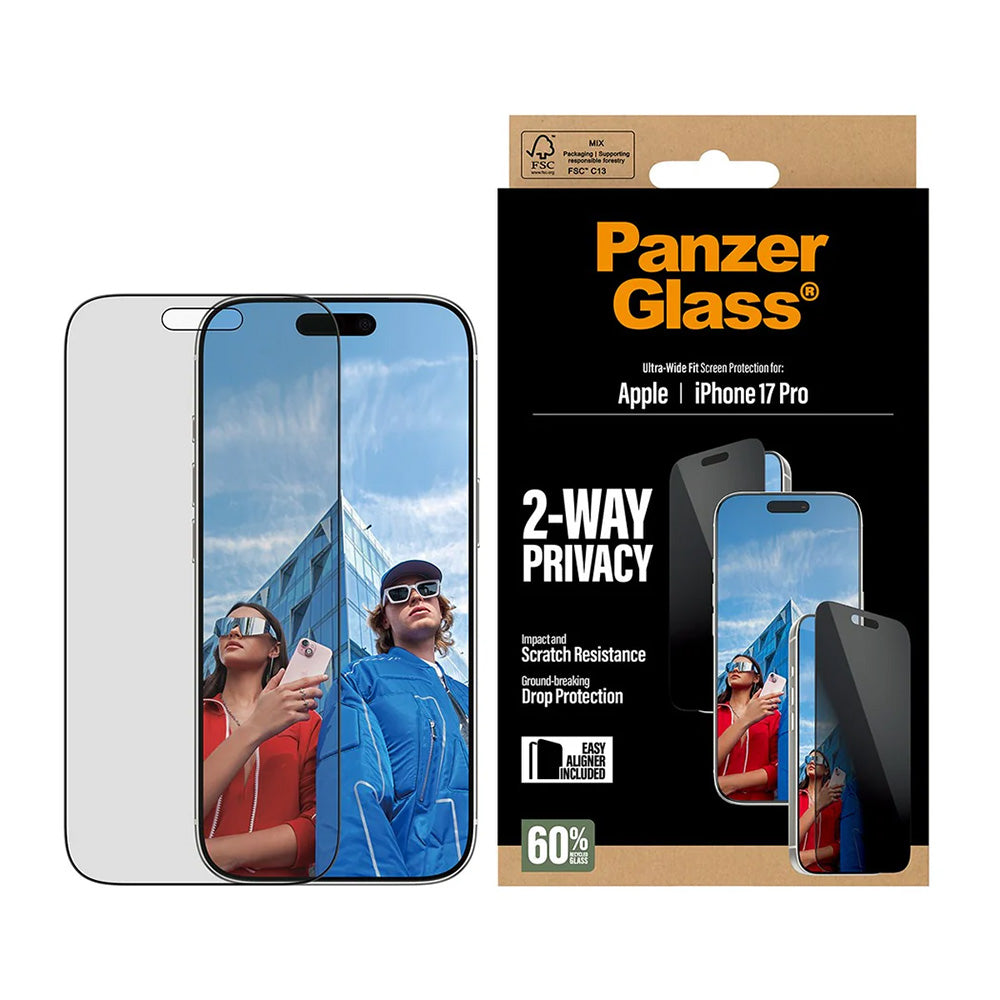 Προστατευτική Μεμβράνη Οθόνης Privacy PanzerGlass Ultra-Wide Fit 2-Way EasyAligner για Apple iPhone 17 Pro, Ενισχυμένο Γυαλί, Full Glue