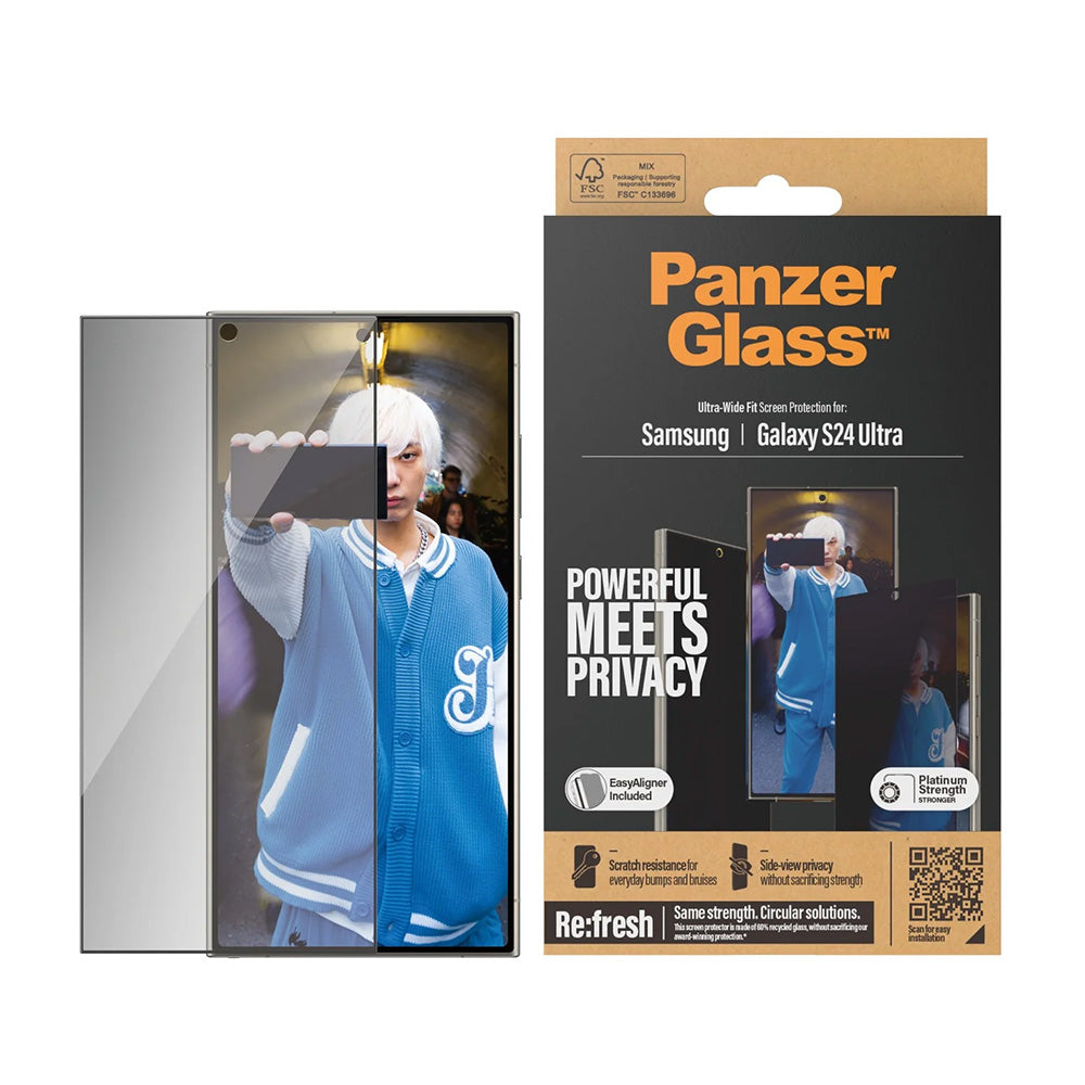 Προστατευτική Μεμβράνη Οθόνης Privacy PanzerGlass Ultra-Wide Fit EasyAligner για Samsung Galaxy S24 Ultra S928, Ενισχυμένο Γυαλί, Full Glue