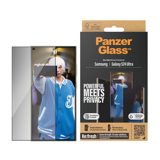 Προστατευτική Μεμβράνη Οθόνης Privacy PanzerGlass Ultra-Wide Fit EasyAligner για Samsung Galaxy S24 Ultra S928, Ενισχυμένο Γυαλί, Full Glue