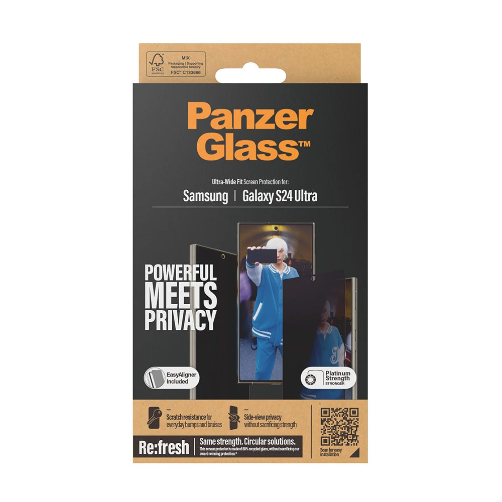 Προστατευτική Μεμβράνη Οθόνης Privacy PanzerGlass Ultra-Wide Fit EasyAligner για Samsung Galaxy S24 Ultra S928, Ενισχυμένο Γυαλί, Full Glue
