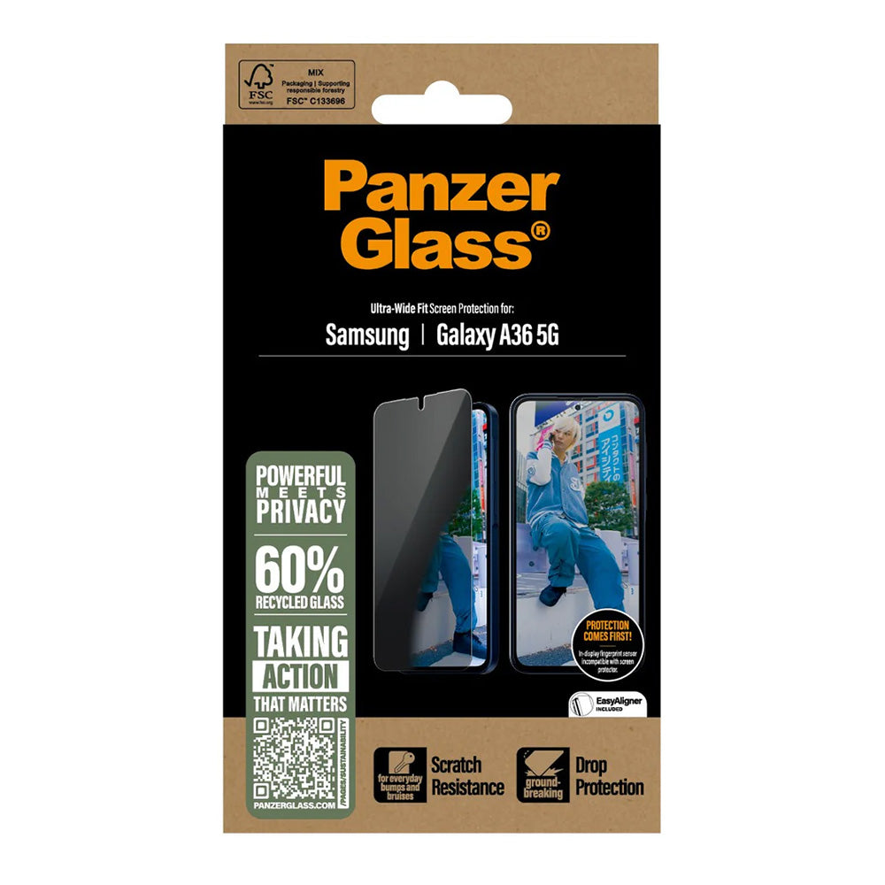 Προστατευτικό Φιλμ Οθόνης Privacy PanzerGlass Ultra-Wide Fit για Samsung Galaxy A36 A366, Ενισχυμένο Γυαλί, Full Glue
