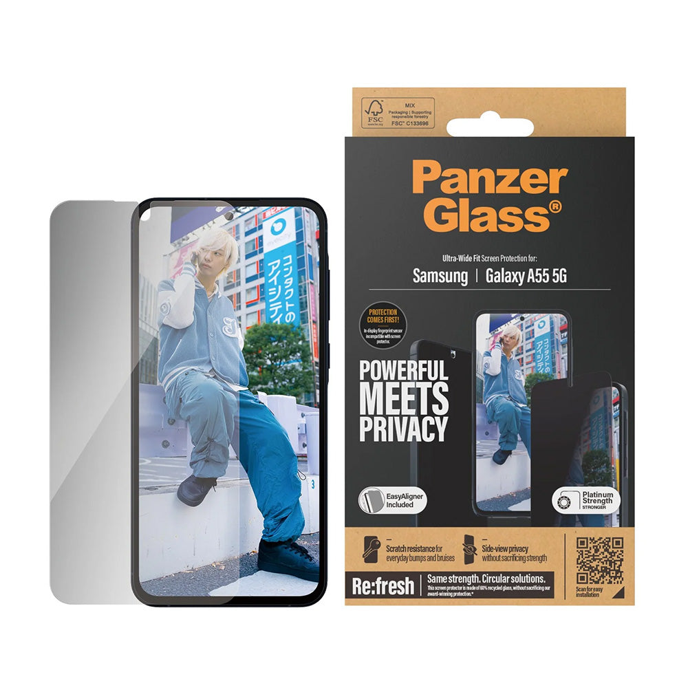 Προστατευτική Μεμβράνη Οθόνης Privacy PanzerGlass Ultra-Wide Fit για Samsung Galaxy A55 5G A556, Ενισχυμένο Γυαλί, Full Glue
