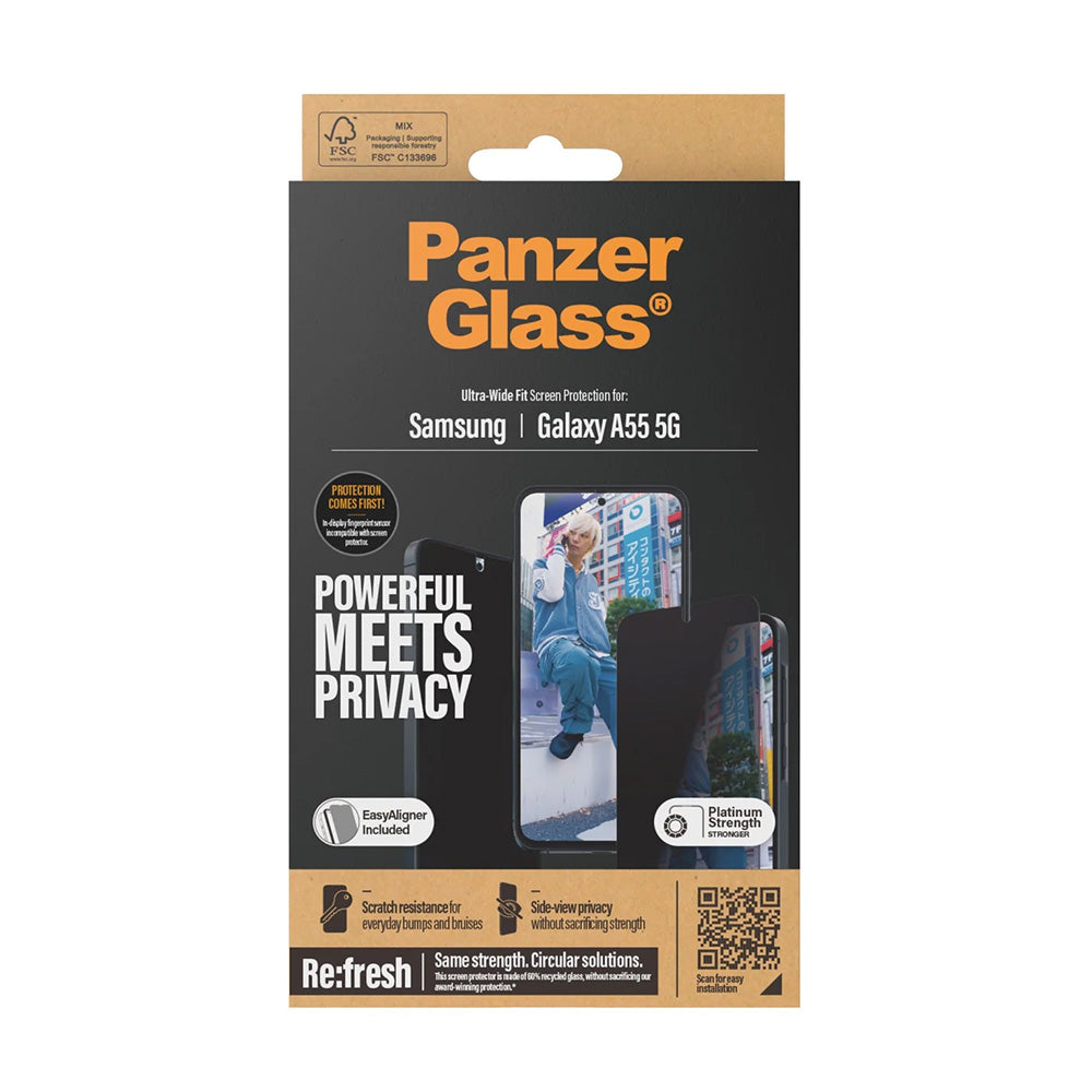 Προστατευτική Μεμβράνη Οθόνης Privacy PanzerGlass Ultra-Wide Fit για Samsung Galaxy A55 5G A556, Ενισχυμένο Γυαλί, Full Glue