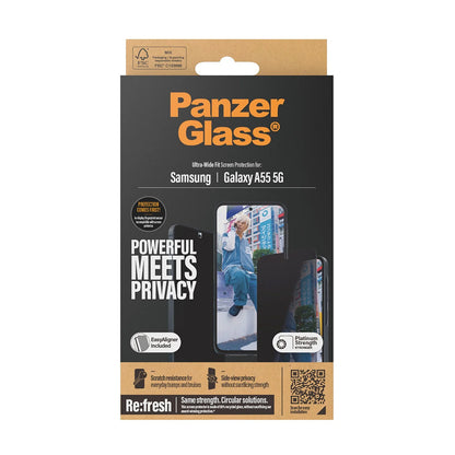 Προστατευτική Μεμβράνη Οθόνης Privacy PanzerGlass Ultra-Wide Fit για Samsung Galaxy A55 5G A556, Ενισχυμένο Γυαλί, Full Glue