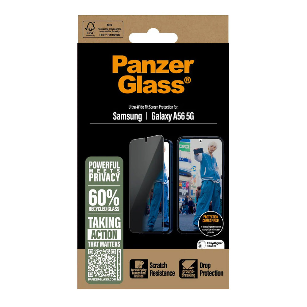 Προστατευτική Μεμβράνη Οθόνης Privacy PanzerGlass Ultra-Wide Fit για Samsung Galaxy A56 A566, Ενισχυμένο Γυαλί, Full Glue