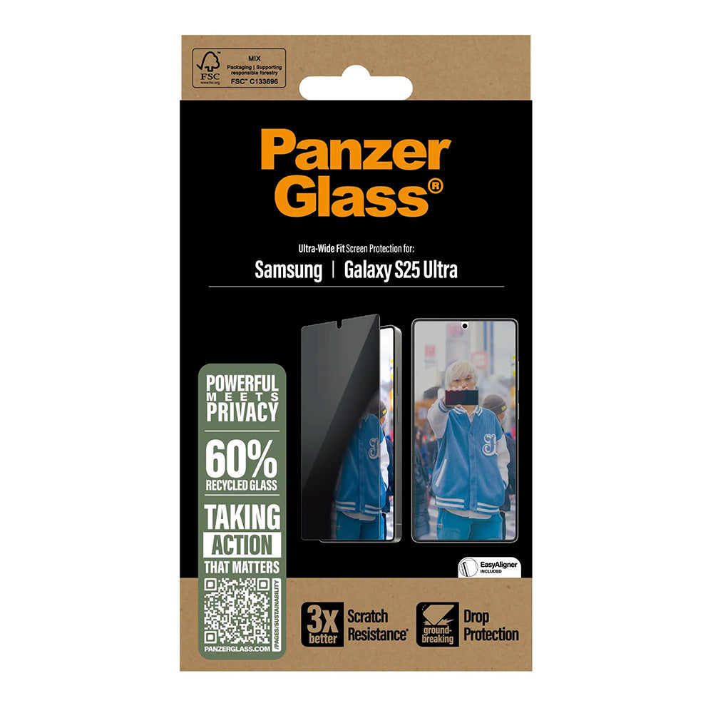 Προστατευτική Μεμβράνη Οθόνης Privacy PanzerGlass Ultra-Wide Fit για Samsung Galaxy S25 Ultra S938, Ενισχυμένο Γυαλί, Full Glue