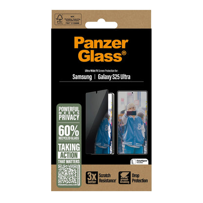 Προστατευτική Μεμβράνη Οθόνης Privacy PanzerGlass Ultra-Wide Fit για Samsung Galaxy S25 Ultra S938, Ενισχυμένο Γυαλί, Full Glue
