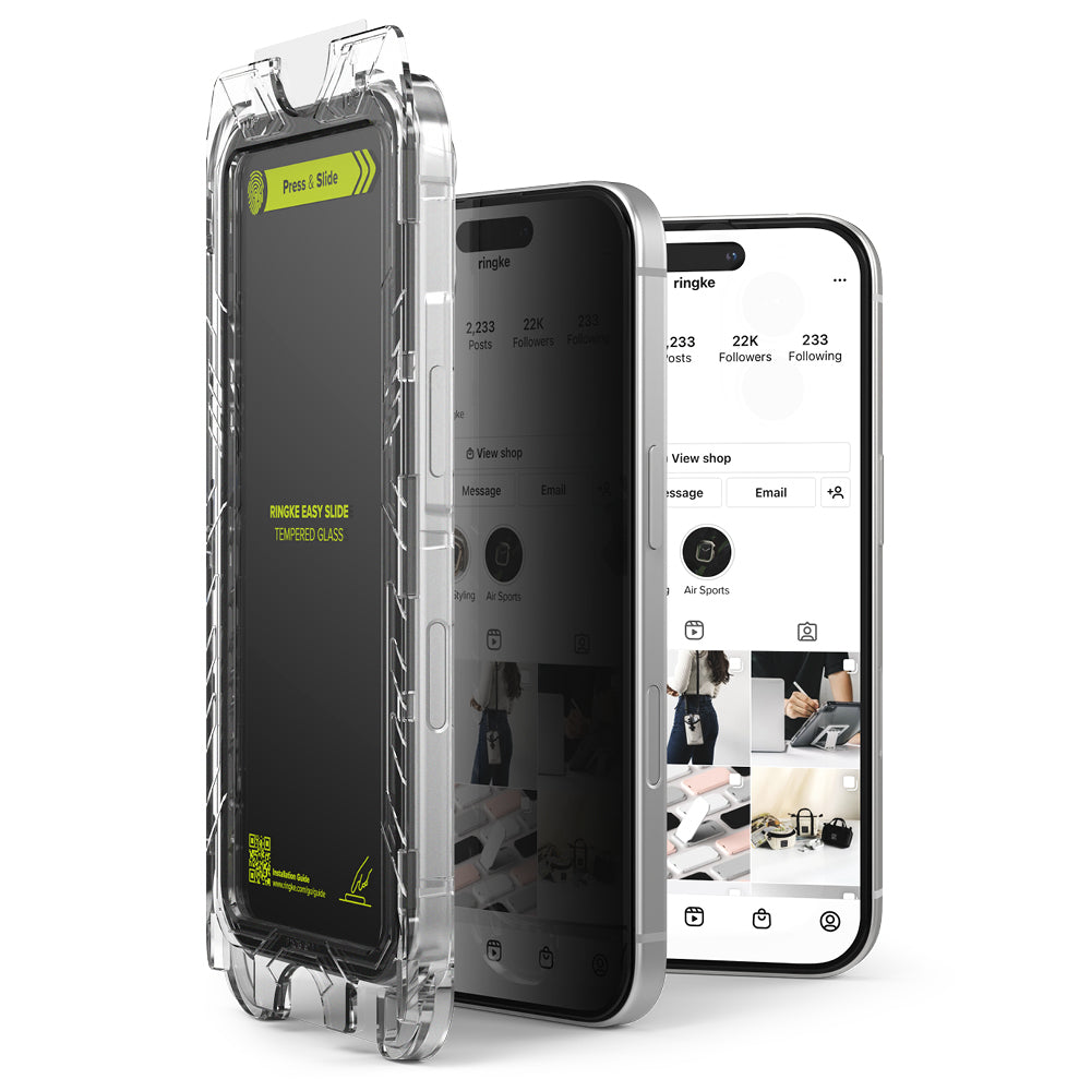 Προστατευτική Μεμβράνη Οθόνης Privacy Ringke Easy Slide για Apple iPhone 16 Plus / 15 Plus, Ενισχυμένο Γυαλί, Πλήρης Κόλληση, Σετ 2 τεμαχίων