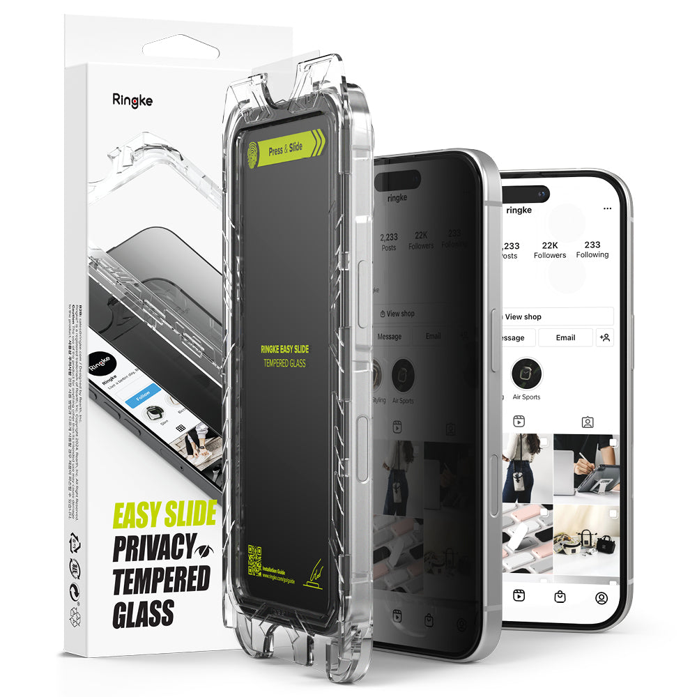 Προστατευτική Μεμβράνη Οθόνης Privacy Ringke Easy Slide για Apple iPhone 16 Plus / 15 Plus, Ενισχυμένο Γυαλί, Πλήρης Κόλληση, Σετ 2 τεμαχίων