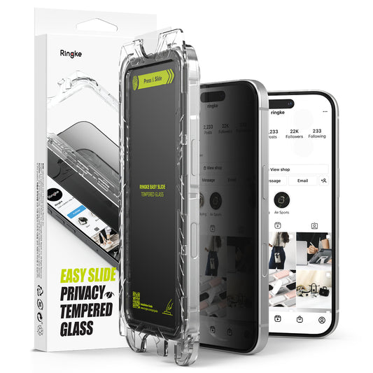 Προστατευτική Μεμβράνη Οθόνης Privacy Ringke Easy Slide για Apple iPhone 16 Plus / 15 Plus, Ενισχυμένο Γυαλί, Πλήρης Κόλληση, Σετ 2 τεμαχίων