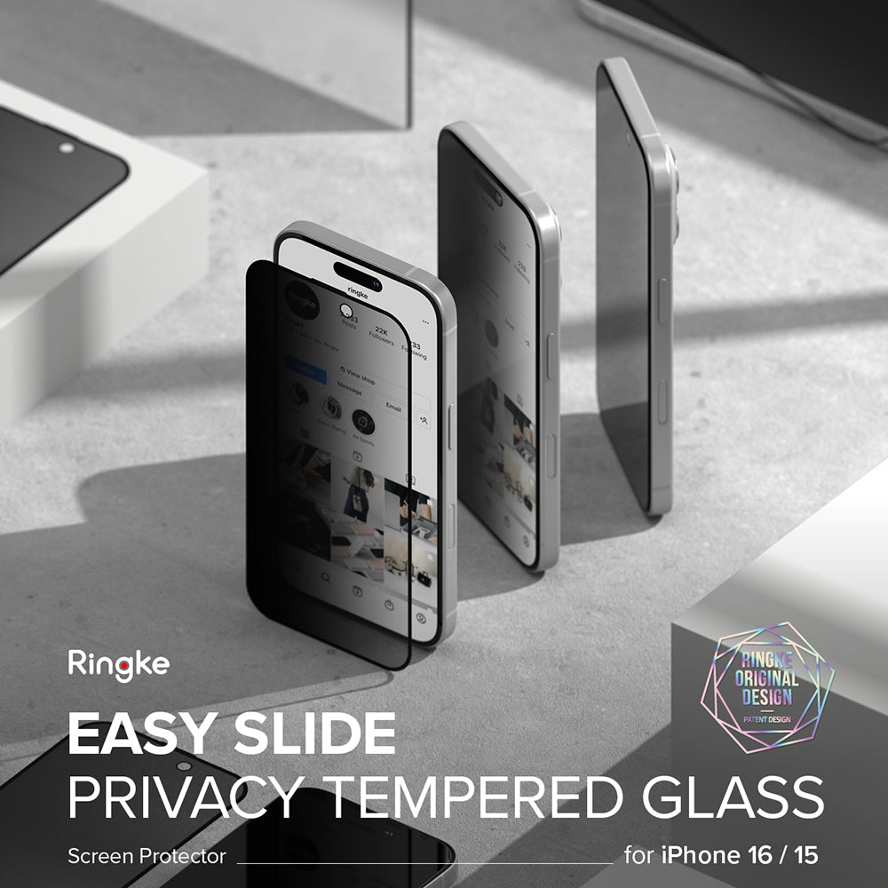 Προστατευτική Μεμβράνη Οθόνης Privacy Ringke Easy Slide για Apple iPhone 16 Plus / 15 Plus, Ενισχυμένο Γυαλί, Πλήρης Κόλληση, Σετ 2 τεμαχίων