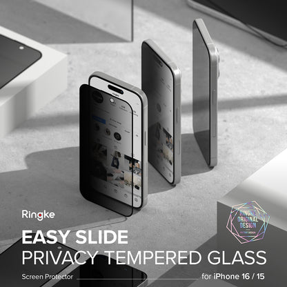 Προστατευτική Μεμβράνη Οθόνης Privacy Ringke Easy Slide για Apple iPhone 16 Plus / 15 Plus, Ενισχυμένο Γυαλί, Πλήρης Κόλληση, Σετ 2 τεμαχίων