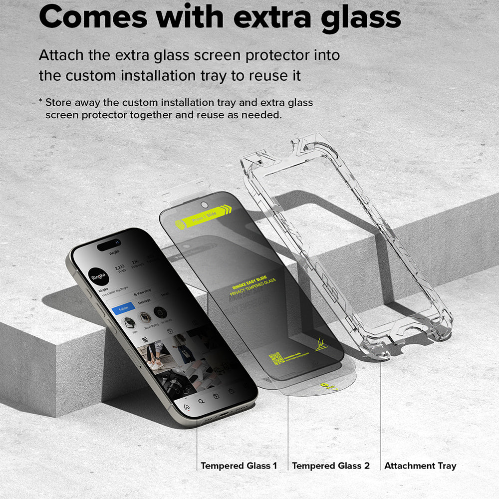 Προστατευτική Μεμβράνη Οθόνης Privacy Ringke Easy Slide για Apple iPhone 16 Plus / 15 Plus, Ενισχυμένο Γυαλί, Πλήρης Κόλληση, Σετ 2 τεμαχίων