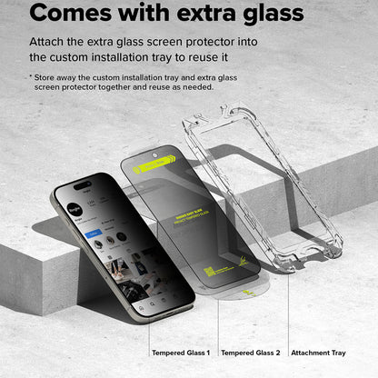 Προστατευτική Μεμβράνη Οθόνης Privacy Ringke Easy Slide για Apple iPhone 16 Plus / 15 Plus, Ενισχυμένο Γυαλί, Πλήρης Κόλληση, Σετ 2 τεμαχίων