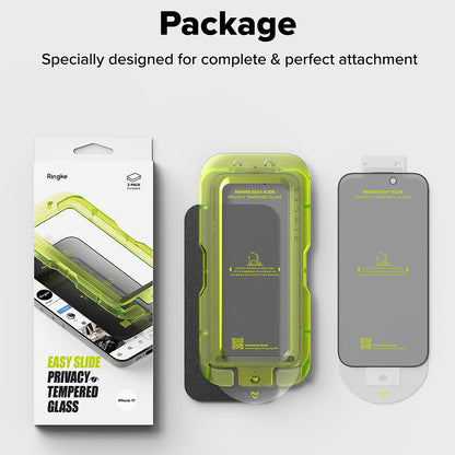 Προστατευτική μεμβράνη οθόνης Privacy Ringke Easy Slide για Apple iPhone 17, Ασφαλισμένο γυαλί, Πλήρης κόλλα, Σετ 2 τεμαχίων