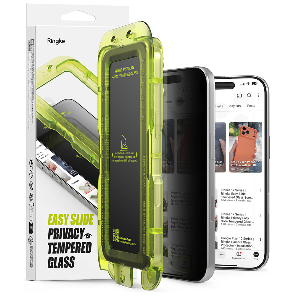 Προστατευτική μεμβράνη οθόνης Privacy Ringke Easy Slide για Apple iPhone 18 Pro, Ασφαλισμένο γυαλί, Πλήρης κόλλα, Σετ 2 τεμαχίων