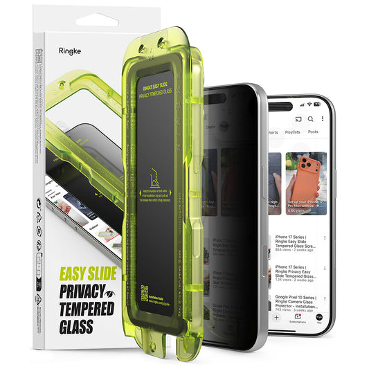 Προστατευτική μεμβράνη οθόνης Privacy Ringke Easy Slide για Apple iPhone 18 Pro, Ασφαλισμένο γυαλί, Πλήρης κόλλα, Σετ 2 τεμαχίων