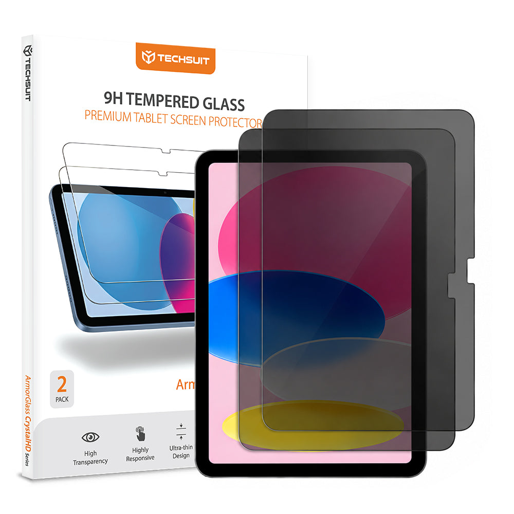 Προστατευτική μεμβράνη οθόνης Privacy Techsuit ArmorGlass CrystalHD για Apple iPad (2025) / (2022), Ασφαλισμένο γυαλί, Πλήρης κόλλα, Σετ 2 τεμαχίων