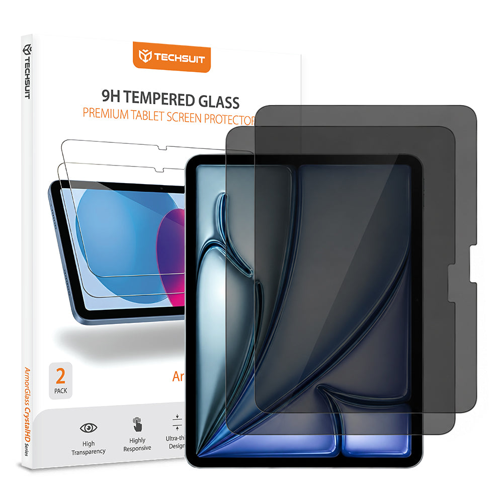 Privacy Screen Protector Techsuit ArmorGlass CrystalHD for Apple iPad Air 11 (2026), Tempered Glass, Full Glue, Set of 2 pieces