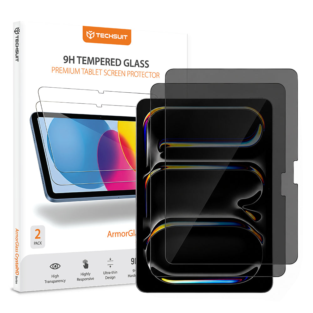 Προστατευτική μεμβράνη οθόνης Privacy Techsuit ArmorGlass CrystalHD για Apple iPad Air 13 (2026), Ασφαλισμένο γυαλί, Πλήρης κόλλα, Σετ 2 τεμαχίων