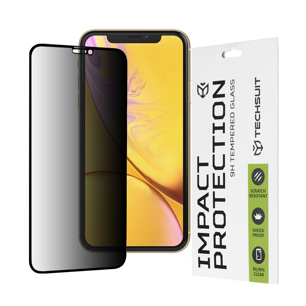 Προστατευτική μεμβράνη οθόνης Privacy Techsuit για Apple iPhone 11 / XR, Ασφαλισμένο γυαλί, Πλήρης κόλλα, 111D