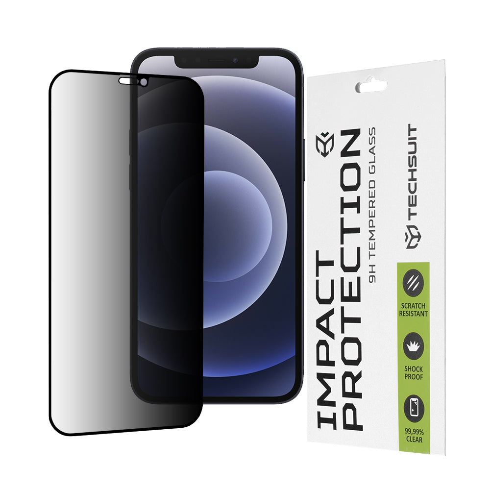 Privacy Screen Protector Techsuit for Apple iPhone 12 / 12 Pro, Tempered Glass, Full Glue, 111D