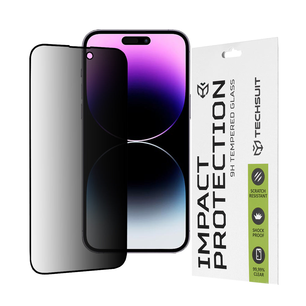 Προστατευτική μεμβράνη οθόνης Privacy Techsuit για Apple iPhone 14 Pro Max, Ασφαλισμένο γυαλί, Full Glue, 111D