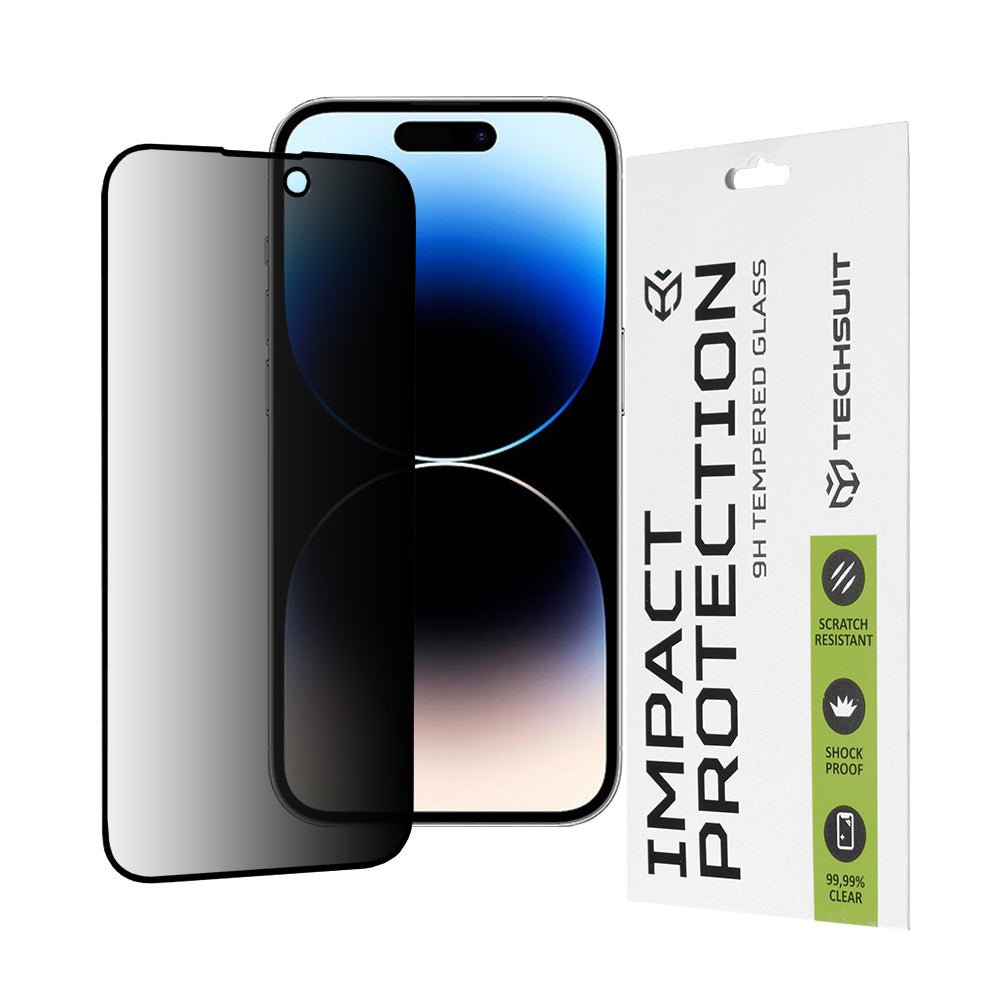 Privacy Techsuit Screen Protector for Apple iPhone 14 Pro, Tempered Glass, Full Glue, 111D
