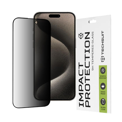 Privacy Techsuit Screen Protector for Apple iPhone 15 Pro Max, Tempered Glass, Full Glue, 111D
