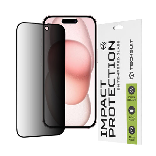 Προστατευτική μεμβράνη οθόνης Privacy Techsuit για Apple iPhone 16 / 15, Ασφαλισμένο γυαλί, Full Glue, 111D