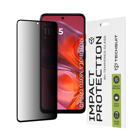 Προστατευτική μεμβράνη οθόνης Privacy Techsuit για Motorola Moto E15 / G05, Ασφαλισμένο γυαλί, Full Glue, 111D