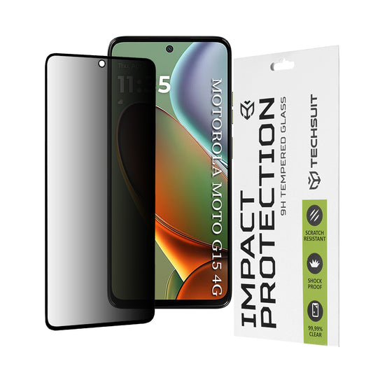 Προστατευτική μεμβράνη οθόνης Privacy Techsuit για Motorola Moto G15 / G15 Power, Ασφαλισμένο γυαλί, Πλήρης κόλλα, 111D