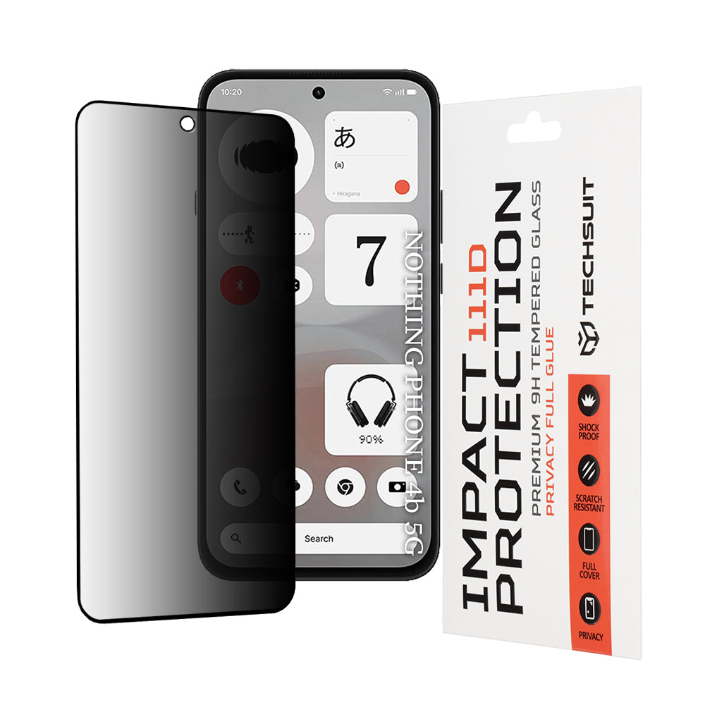 Privacy Techsuit Screen Protector for Nothing Phone (4b), Tempered Glass, Full Glue, 111D