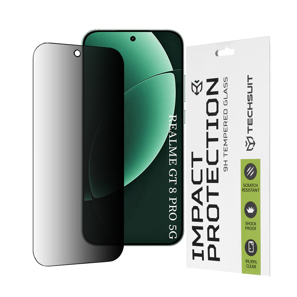 Προστατευτική Μεμβράνη Οθόνης Privacy Techsuit για Realme GT 8 Pro, Ενισχυμένο Γυαλί, Full Glue, 111D
