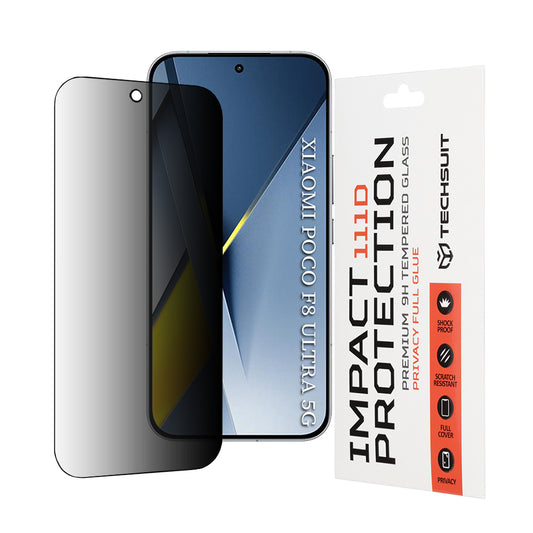 Προστατευτική Μεμβράνη Οθόνης Privacy Techsuit για Xiaomi Poco F8 Ultra, Ενισχυμένο Γυαλί, Full Glue, 111D