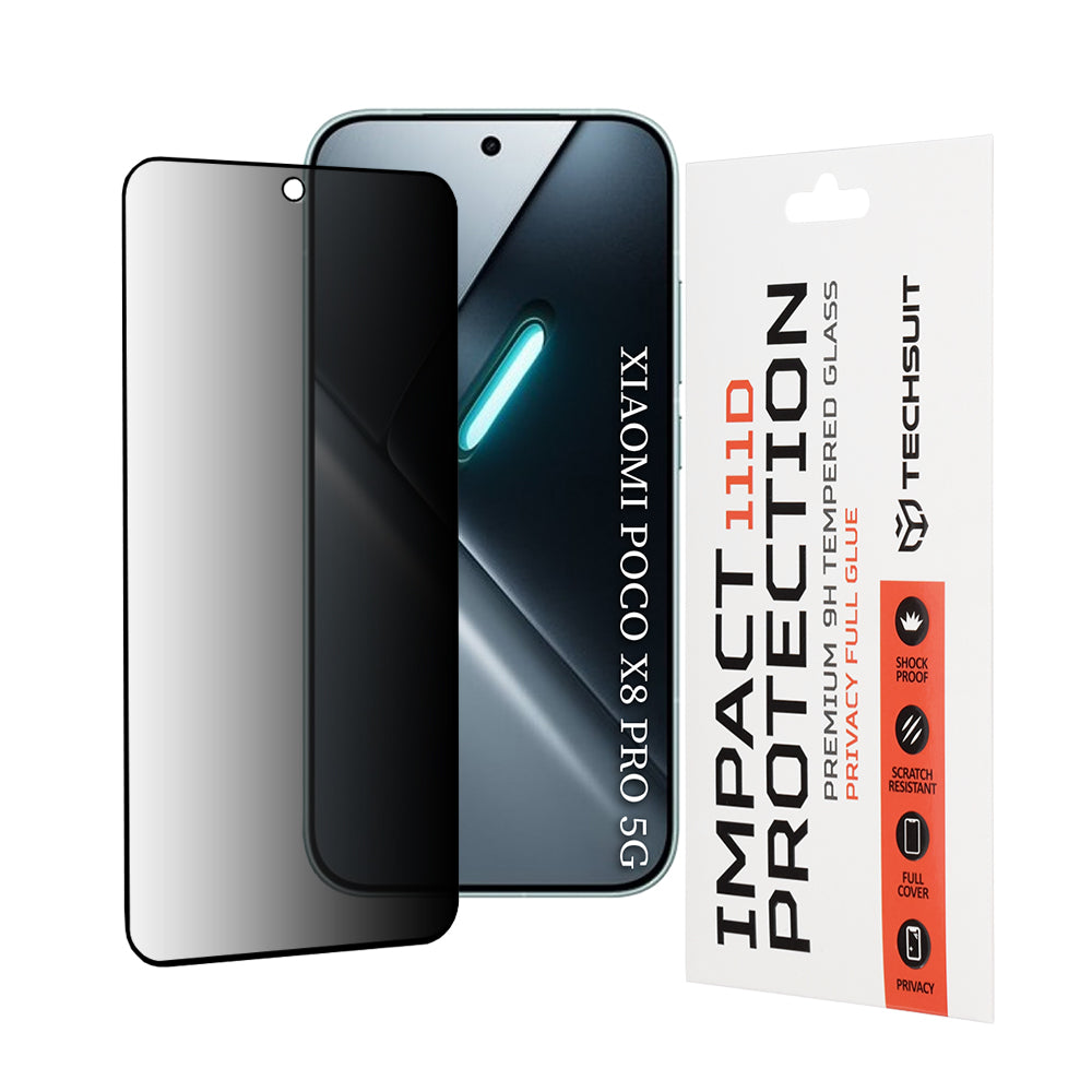 Προστατευτική Μεμβράνη Οθόνης Privacy Techsuit για Xiaomi Poco X8 Pro, Ενισχυμένο Γυαλί, Full Glue, 111D