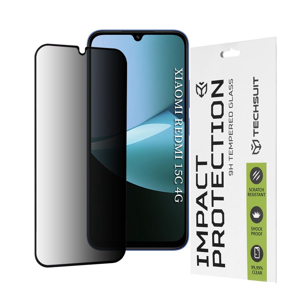 Προστατευτική μεμβράνη οθόνης Privacy Techsuit για Xiaomi Redmi 15C 5G / 15C 4G, Ασφαλισμένο γυαλί, Full Glue, 111D