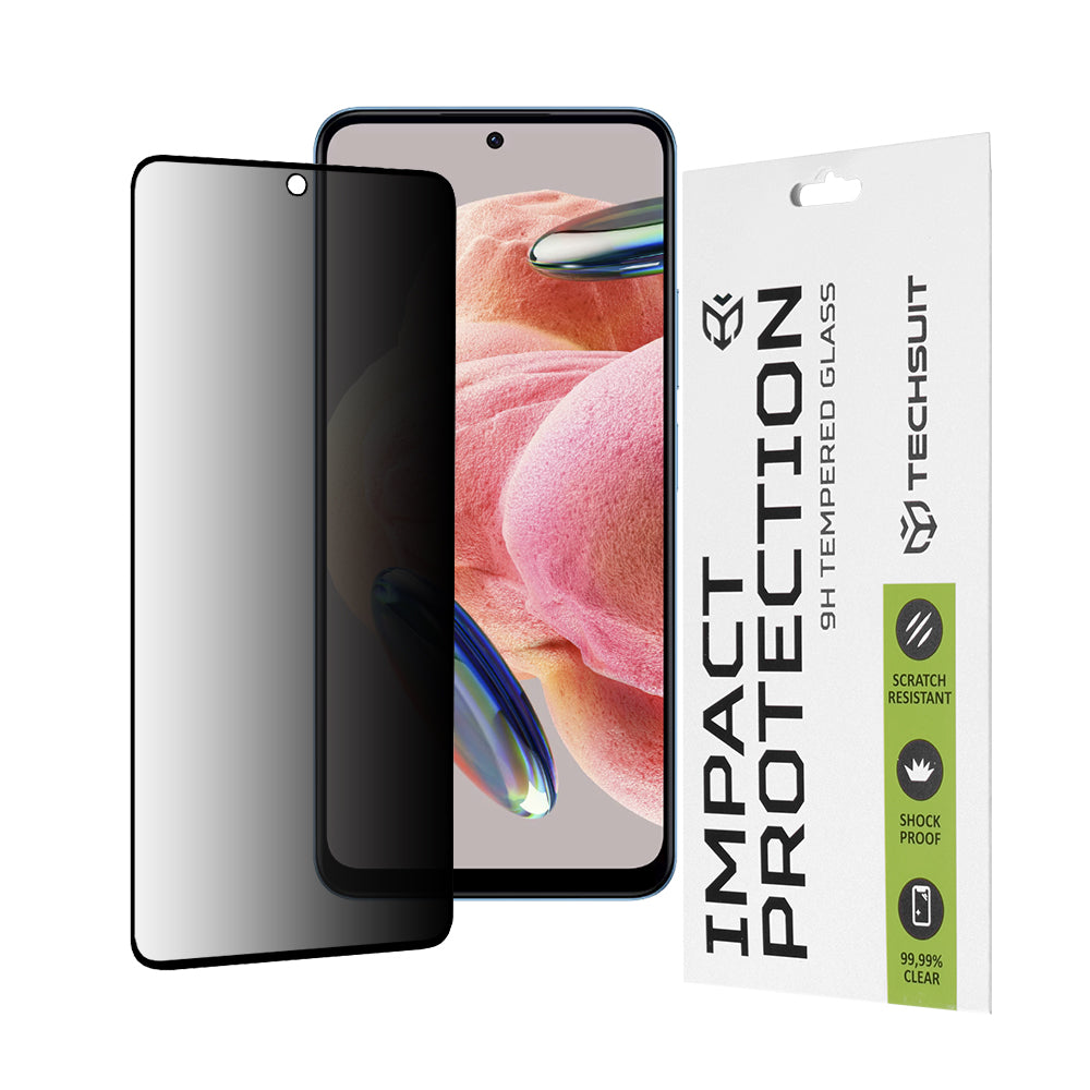 Privacy Techsuit Screen Protector for Xiaomi Redmi Note 12 4G / Poco X5 / Note 12 5G, Tempered Glass, Full Glue, 111D