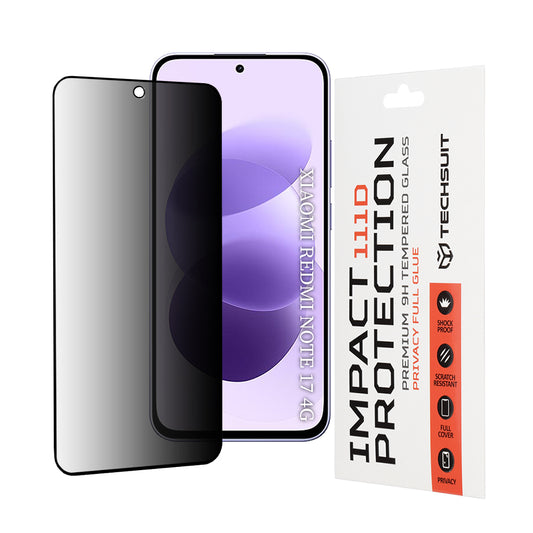 Προστατευτικό οθόνης Privacy Techsuit για Xiaomi Redmi Note 17 4G / Note 17 5G, Σκληρυμένο Γυαλί, Full Glue, 111D