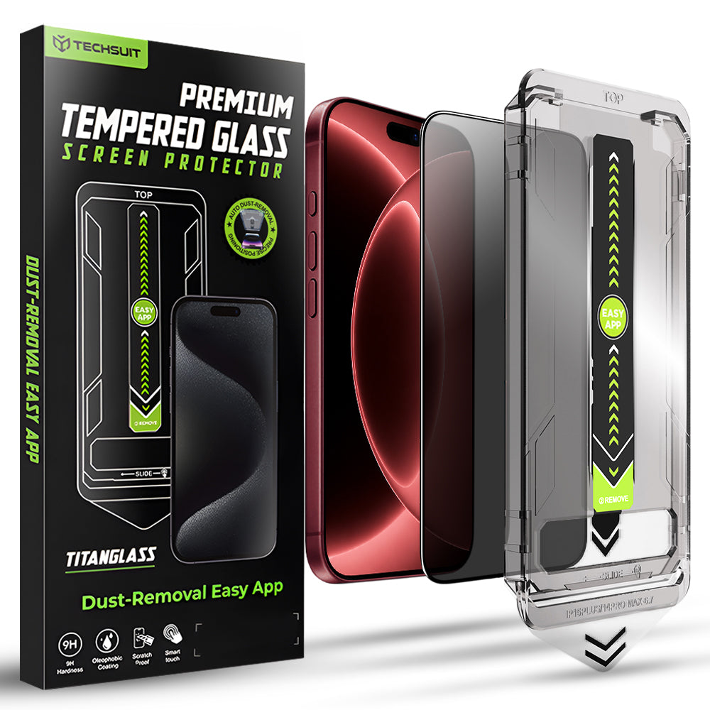 Προστατευτική μεμβράνη οθόνης Privacy Techsuit TitanGlass για Apple iPhone 18 Pro Max, Ασφαλισμένο γυαλί, Πλήρης κόλλα