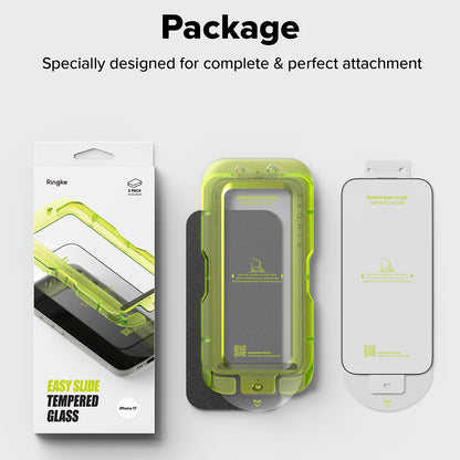 Προστατευτική μεμβράνη οθόνης Ringke Easy Slide για Apple iPhone 17, Ασφαλισμένο γυαλί, Πλήρης κόλλα, Σετ 2 τεμαχίων