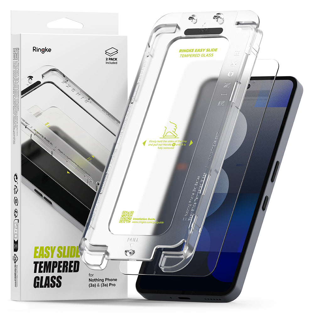 Προστατευτική μεμβράνη οθόνης Ringke Easy Slide για Nothing Phone (3a) / Phone (3a) Pro, Ασφαλισμένο γυαλί, Πλήρης κόλλα, Σετ 2 τεμαχίων