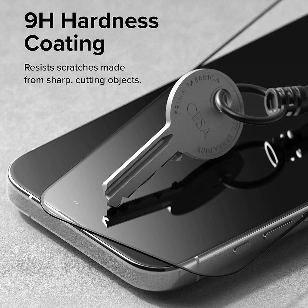 Προστατευτική μεμβράνη οθόνης Ringke για Apple iPhone 15 Pro Max, Ασφαλισμένο γυαλί, Πλήρης κόλλα, Μαύρο