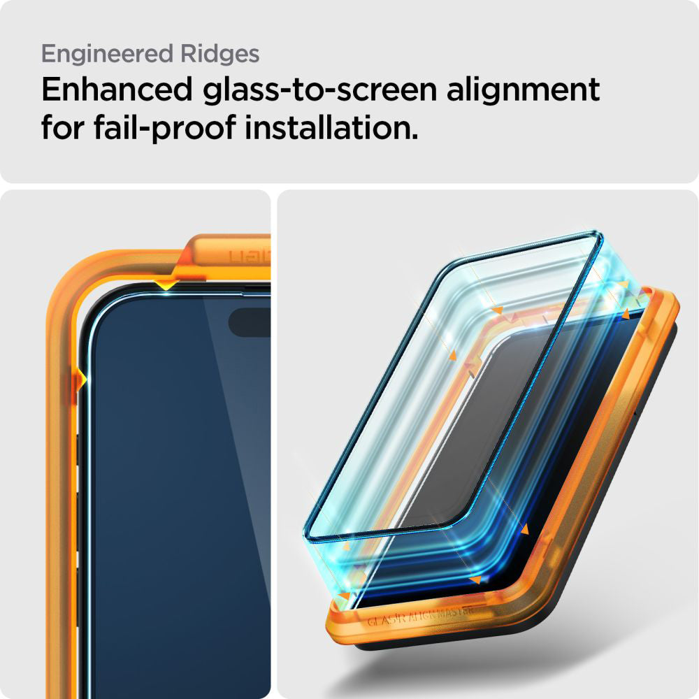 Spigen GlastR Align Master Screen Protector for Apple iPhone 15 Plus, Tempered Glass, Full Glue, Set of 2 pieces, Black AGL06886
