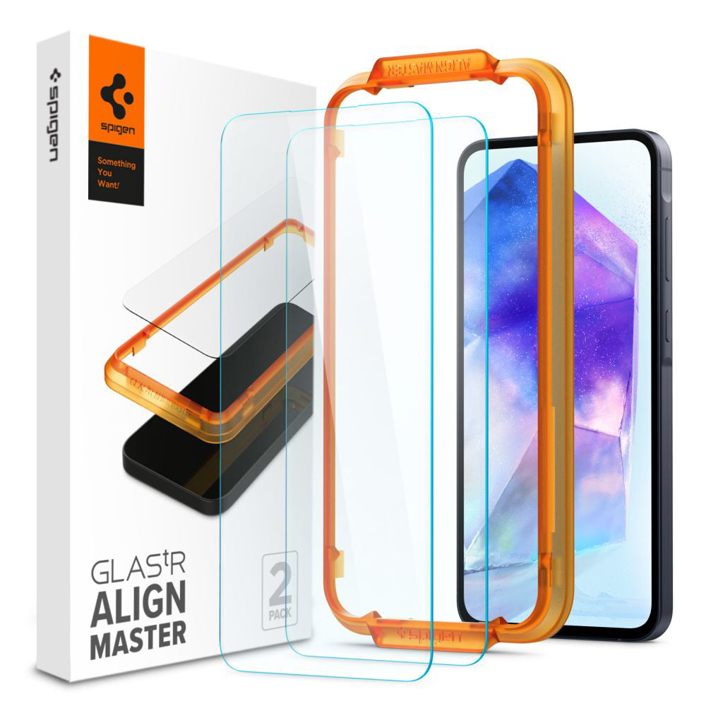 Spigen GlastR Align Master Screen Protector for Samsung Galaxy A55 5G A556, Tempered Glass, Full Glue, Set of 2 pieces AGL07775