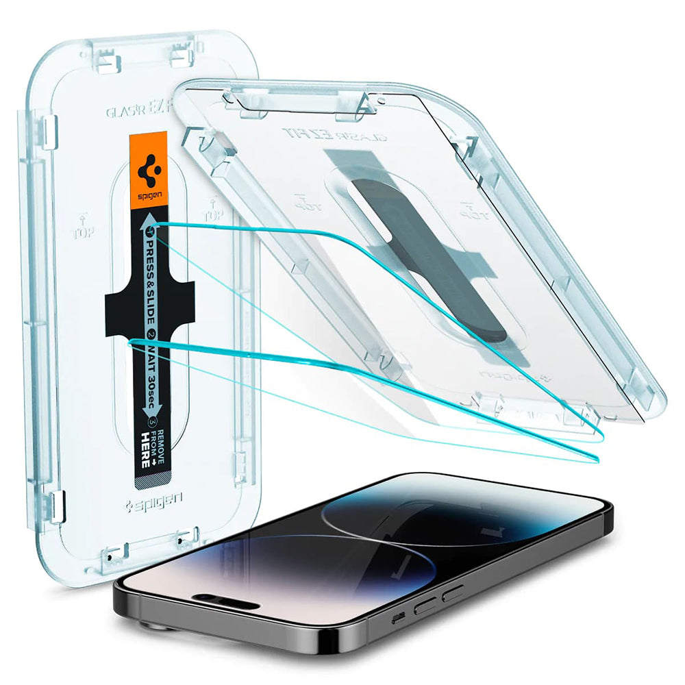 Spigen GlastR EZ FIT Screen Protector for Apple iPhone 14 Pro, Tempered Glass, Full Glue, Set of 2 Pieces