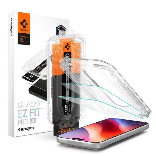 Προστατευτική μεμβράνη οθόνης Spigen GlastR EZ FIT Pro HD για Apple iPhone 18 Pro / 17 Pro / 17 / 16 Pro, Ασφαλισμένο γυαλί, Πλήρης κόλλα, Σετ 2 τεμαχίων AGL12047